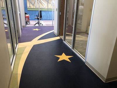 Colorful Hallway Flooring with Shapes and Designs